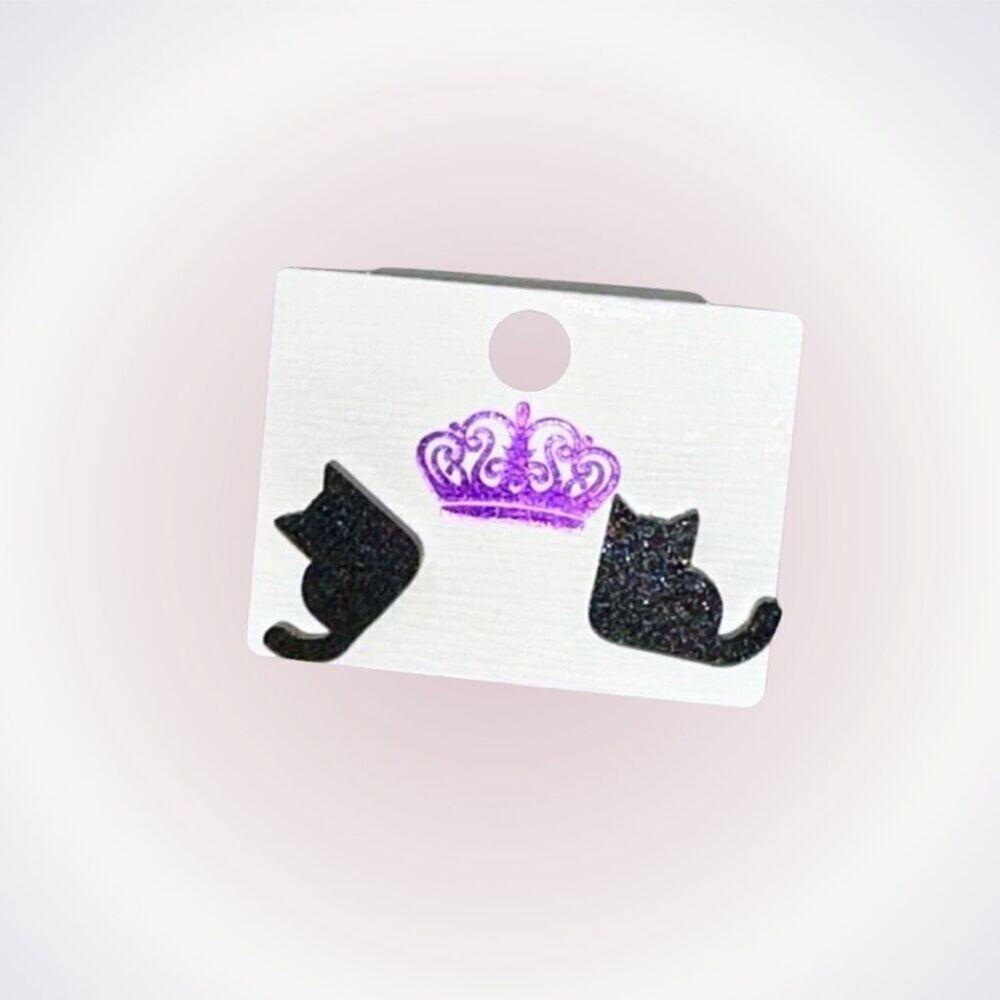 Black Glitter Cat Stud Earrings | Sz OS, NWT